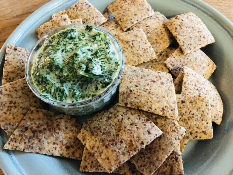 Cheesy Spinach Dip With Chia Seed Crackers